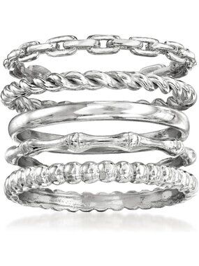 Sterling Silver Stackable Ring Set - 5 Stylish Rings for Layering & Everyday